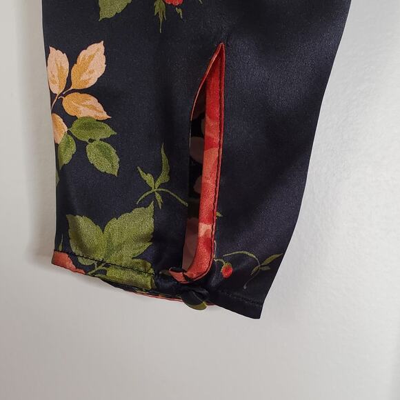 Reformation Julius Silk Dress Black Floral Print Long Sleeve Midi Length Size 8 - Picture 9 of 13